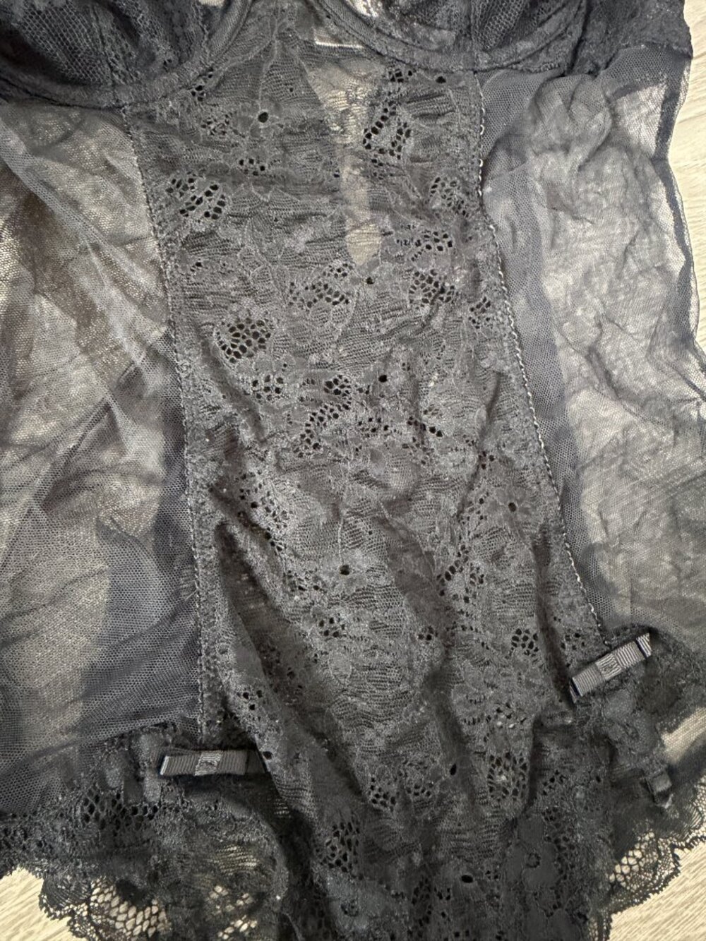 Victoria’s Secret Black Sheer Lace Teddy Bodysuit Lingerie 34B - Picture 4 of 12